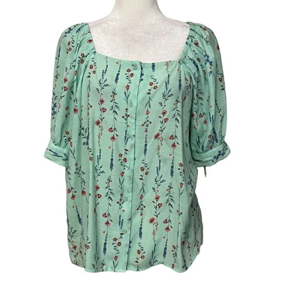 LC Lauren Conrad Tops - LC Lauren Conrad Floral Green Blouse